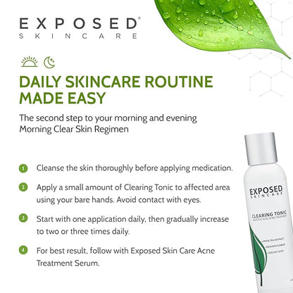 Exposed Skin Care, Clearing Tonic Facial Toner with 1% Salicylic Acid and Witch Hazel – Daily Toner for Teen and Adult Acne, Blackheads and Oily Skin – Natural, Non-Toxic and Cruelty Free