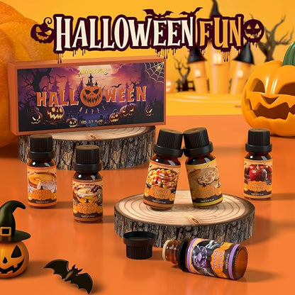 Halloween Fragrance Oils Set, ARVIDSSON Fall Essential Oils for Diffuser - Pumpkin Pie, Spiced Cider, Caramel Apple, Candy Corn, Snickerdoodle, Spooky Spices, Autumn Scented Oil Gift for Women