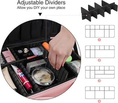 Relavel Makeup Bag Travel Makeup Train Case 13.8 inches Large Cosmetic Case Professional Portable Makeup Brush Holder Organizer and Storage with Adjustable Dividers and Shoulder Strap (Pink)