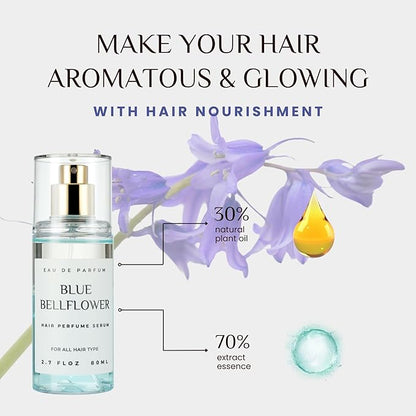 Hair Perfume for Women, Summer Lightweight Long Lasting Fragrance Mist - 3:7 Hydrating Serum Alcohol Free Formula, Argan Oil Scented Hair Spray with Keratin & Elastin (Blue Bellflower) 2.7 fl oz