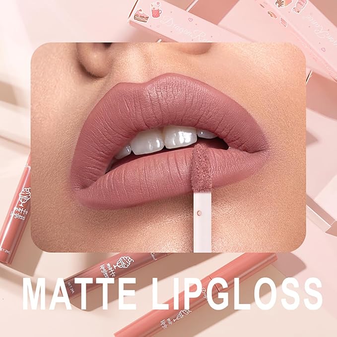 3Pcs Nude Matte Lipstick Set, Ice Cream Velvet Smooth Matte Lip Gloss, 24 Hour Natural Long Lasting & Nourishing Lip Glaze Non-stick Cup for Women Makeup (Set D)