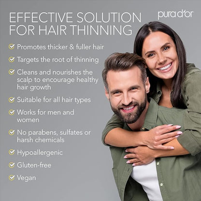 PURA D'OR Original Gold Label Anti-Thinning Shampoo Clinically Tested, Infused with Argan Oil, Biotin & Natural Ingredients, Sulfate Free, All Hair Types, Men and Women, 16 Fl Oz (Packaging may vary)