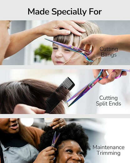 ULG Hair Cutting Scissors, Professional Hair Scissors 6.5 inch Right-Hand Razor Edge Barber Shears Salon Hair Cutting Shears Made of Japanese Stainless Steel, Hand Sharpened Rainbow
