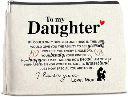 Makeup Bag Daughter Gifts from Mom, Gifts for Daughter Cosmetic Bag Zipper Makeup Pouch Gift for Christmas Birthday Graduation