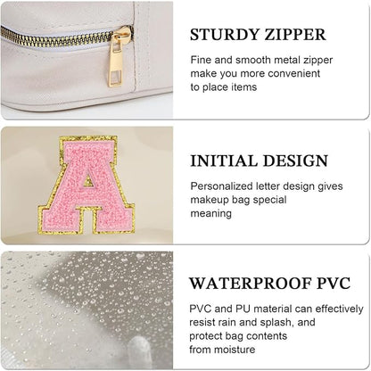 YOOLIFE Initial Make Up Bag Travel Toiletry Bag, Clear Makeup Bag Preppy Cosmetic Bag Clear Makeup Bags With Zipper Girlfriend Teacher 8 Year Old Girl Gifts Daughter Gifts Swim Gifts For Girls White T