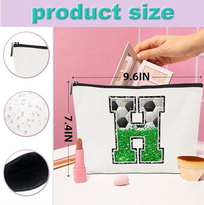 Soccer Gifts Initial Makeup Bag Monogrammed Cosmetic Bag Letter H Zipper Pouch Soccer Accessories for Girls Women Player Coach Friend Stuff Graduation Birthday Gifts