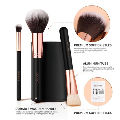 docolor Makeup Brush Set Professional, 15 PCS Black Wood Handle Makeup Brushes, Premium Cruelty-Free Synthetic Fiber Hair, Travel Make up Brushes Set with Case