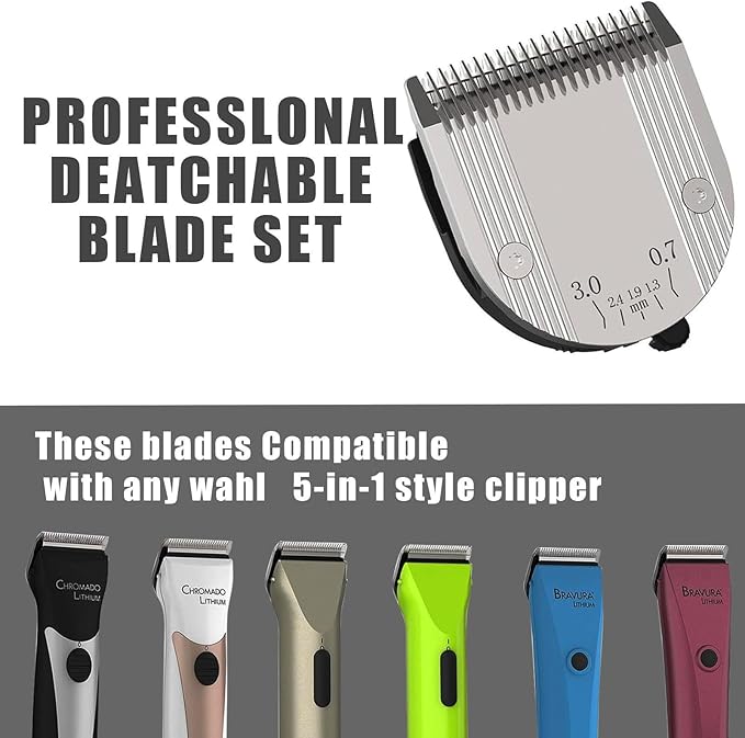 Audoc 5 in 1 Blades Adjustable Dog Grooming Replacement Blades Compatible with Wahl Animal Clipper Arco, Bravura, Chromado, Creativa, Figura, and Motion Pet, Dog, and Horse (Silver/3PC)
