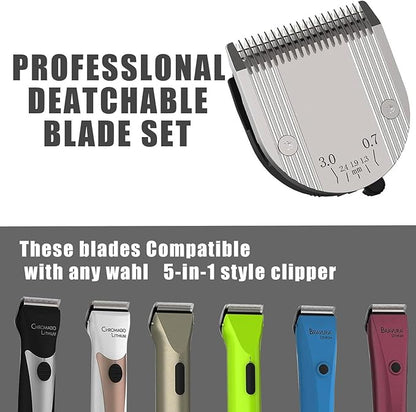Audoc 5 in 1 Blades Adjustable Dog Grooming Replacement Blades Compatible with Wahl Animal Clipper Arco, Bravura, Chromado, Creativa, Figura, and Motion Pet, Dog, and Horse (Silver/3PC)
