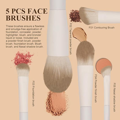 Makeup Brush Set Professional 13pcs，Premium Synthetic Powder Foundation Contour Blush Concealer Eyeshadow Blending Liner Make Up Brushes Kit（Milky B521）