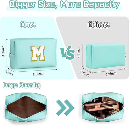 TOPEAST Preppy Makeup Bag, Small Cosmetic Travel Bags for Women, PU Leather Waterproof Toiletry Bag with Zipper, Personalized Birthday Gift for Women Girl, Preppy Gifts for Girl (Blue Z)