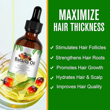 Batana Oil for Hair Growth,60ml 100% Pure Natural Cold Pressed Organic Oil,Promotes Hair Growth for Men & Women,Hydrating & Repairing Dry,Damaged Hair Skin Care,Enhances Hair & Skin Radiance
