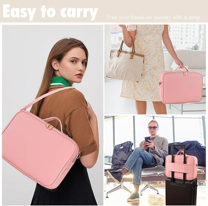 15''X11'' Makeup Bag with Removeable Lighted Mirror, Travel Makeup Case with 3 Color Lights Dimmable Brightness, Large Capacity Cosmetic Organizer Case with Detachable Dividers & Shoulder Strap