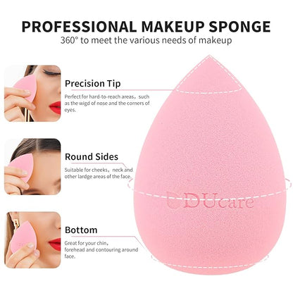 DUcare Foundation Brush with Christmas Sponges Puff Flat Top Kabuki Brush for Liquid Blending Mineral Powder Buffing Stippling