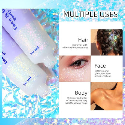 DAGEDA Body Glitter Gel, Holographic Face Glitters Body Gel Shimmer Liquid Eyeshadow, Color Changing Glitter for Face Hair Nails, Glitter Under Light Festival Glitter Makeup 1.7oz (Sparkling Pink)