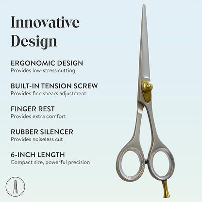 ANDUSTRIAL - Professional Hair Cutting And Thinning Scissors/Shears For Men/Women/Home/Salon - Premium High Carbon Steel Quality - Smooth And Sharp - 6 Inch, Silver