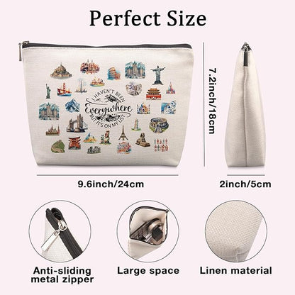 World Travel Cosmetic Bags for Women Travelers Unique People Who Travel Gifts for Women Friends Sisters Flight Attendant Bestie Graduation Friendship Girls Trip Gift Funny Makeup Bag