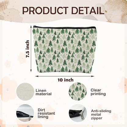 Forest Green Christmas Tree Makeup Bag, Rustic Pine Tree Cosmetic Bags Gifts for Women, Winter Christmas Portable Travel Toiletry Bag Zipper Makeup Pouch