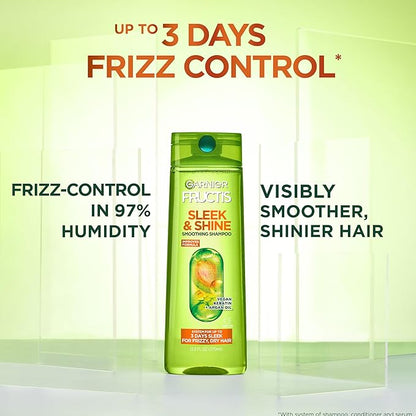 Garnier Fructis Sleek & Shine Shampoo (22 Fl Oz) + Conditioner (21 Fl Oz) Set for Frizzy, Dry Hair, Plant Keratin + Argan Oil (2 Items), 1 Kit (Packaging May Vary)