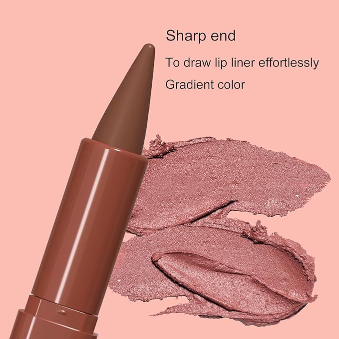 2-in-1 Gradient Nude Lip Liner & Lipstick, Waterproof Long Lasting Matte Lip Liner Pencil, Makeup Smudge proof lip liner with Cone Tip (04#-Sienna)