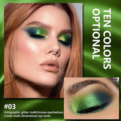 evpct Green Duochrome Chameleon Liquid Eyeshadow, Multichrome Metallic Glitter Liquid Eye Shadow Makeup for Women, Waterproof Multi Color Shifting High Pigment Holographic Iridescent Eyeshadow