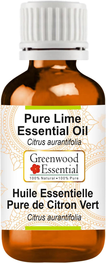 Greenwood Essential Lime Essential Oil (Citrus aurantifolia) Pure | Non-Sticky | Non-Greasy | Lightweight | Men & Women | All Skin Types | Steam Distilled 15ml (0.50 oz)