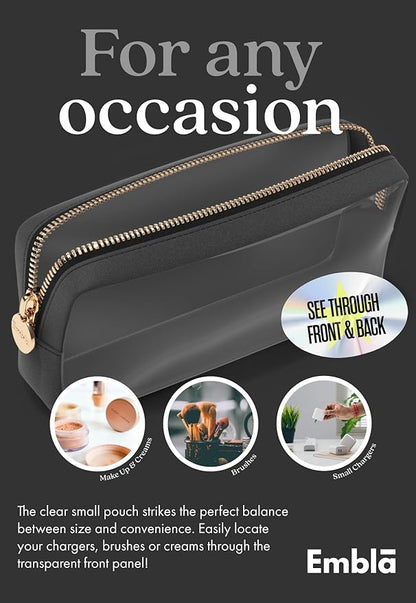 Clear Makeup Bag Zipper Pouch, Transparent Cosmetic Case Organizer, TSA Approved Travel Toiletry Case, Travel Accessories Essentials Makeup Tote for Women, Small Cute Make up Bag for Purse - Black