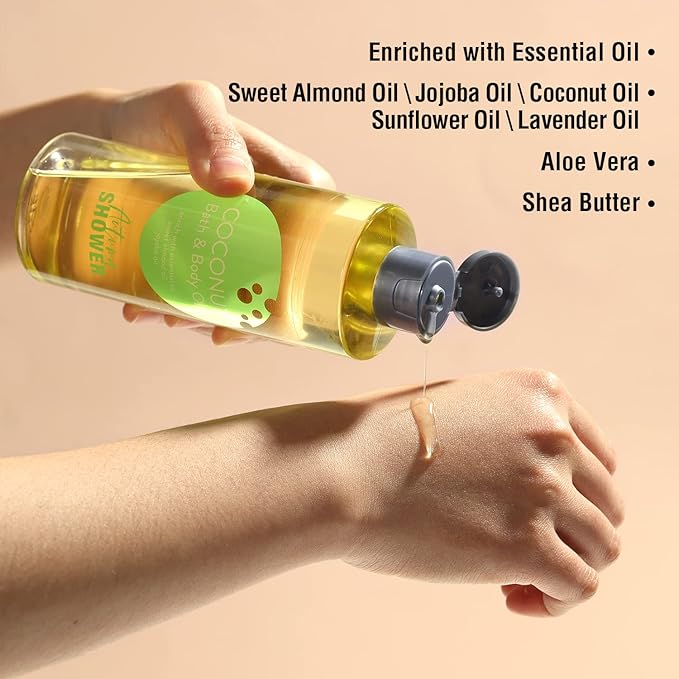 Bath and Body Oil Body Oil with Sweet Almond Jojoba and Shea Butter, Lavender & Coconut Shower Oils Mother's Day Gift for Women Dry Skin 17.6 fl oz (Pack of 2)