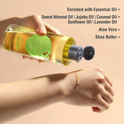 Bath and Body Oil Body Oil with Sweet Almond Jojoba and Shea Butter, Lavender & Coconut Shower Oils Mother's Day Gift for Women Dry Skin 17.6 fl oz (Pack of 2)