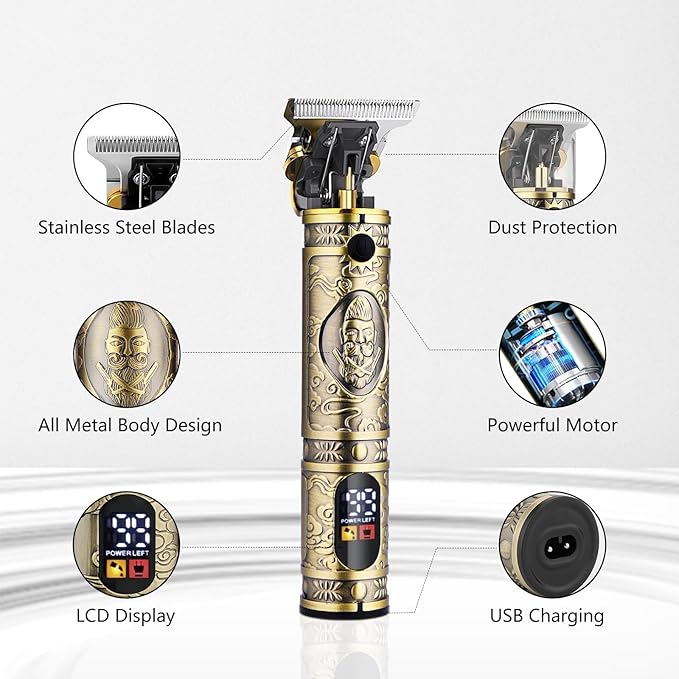 Soonsell Men's Professional Hair Clippers & Trimmer Set with T-Blade, Nose Trimmer, Foil Shaver and LCD Display Display(Bronze