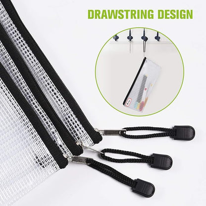 12 Pcs Plastic Mesh Zip File Bags, Waterproof Tear-Resistant Document File Folders, B4 Size Zipper Documents Pouch Document Organizer Bags for School Office Home Travel Storage(15.35×11.22Inch)