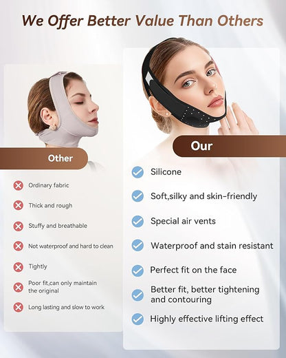 V-Line Sculpting Face Mask – Silicone Chin Strap for Jawline Tightening & Double Chin Reduction (23-27 Inches) (Matte Black)