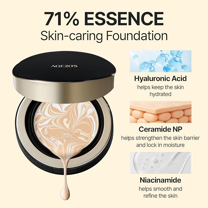 [NEW] AGE20'S Signature Essence Pact | 27C HONEY | Vegan Korean Cushion Foundation | Pack of 1 | Cream Foundation, Dewy & Glow Finish, Natural Coverage, SPF 50+