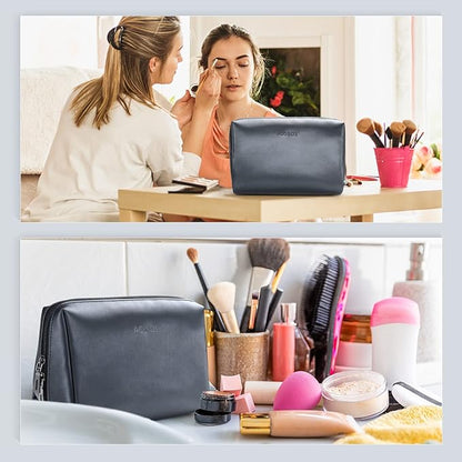 Aosbos Makeup Bag Travel Size Cosmetic Bag Zipper Makeup Pouch for Women Travel Essentials Cosmetic Pouch Makeup Organizer Purse, Blue Black