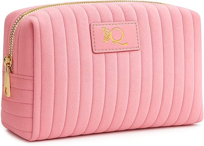 Monogrammed Make Up Bags for Women,Personalized Cosmetic Bags Women,Small Quilted Makeup Pouch,Cute Makeup Bag Travel,Birthday Gifts for Teen Girl (Pink Q)