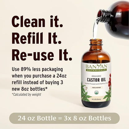 Banyan Botanicals Organic Castor Oil – Pure and Refined Castor Oil – for Face and Skin Care, Hair Care, and Natural Beauty – 8 oz – Non GMO, Hexane Free, Vegan, and Cruelty Free
