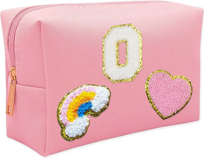 Personalized Inital Preppy Makeup Bag Set with Zipper, Monogram Waterproof Travel Cosmetic Bag for Women, Cute Preppy Patch Toiletry Bag for Traveling Outdoors, Gift Ideal for Christmas Thanksgiving
