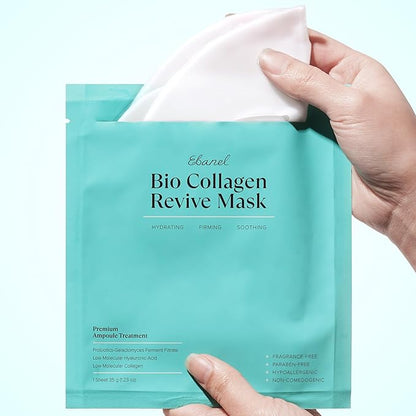 Ebanel Bio Collagen Face Mask, 4-Pack Hydrating Face Masks with 7 Peptides, Hyaluronic Acid, Niacinamide, Centella, Rose Water, Ceramide, and B5, Glass Skin Tightening and Lifting Korean Sheet Masks