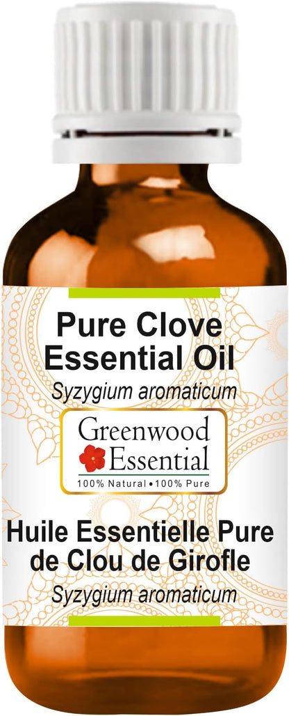Greenwood Essential Clove Essential Oil (Syzygium aromaticum) Pure | Non-Sticky | Non-Greasy | Lightweight | Men & Women | All Skin Types | Steam Distilled 15ml (0.50 oz)