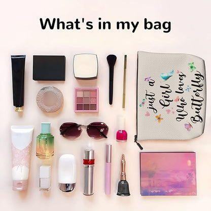 MOLAIGIN Just A Girl Who Love Butterfly Cosmetic Bag For Women, Travel Makeup Bag, Toiletry Zipper Bag, Large Capacity Aesthetic Cases