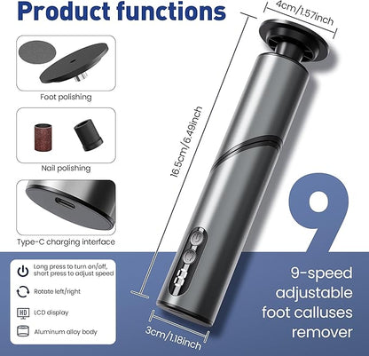 Electric Foot Callus Remover,2 in1 Rechargeable Callus Remover for Feet,9-Speed Cordless Electric Foot File Nail Grinder,Foot Scrubber Pedicure Tools for Dead Skin Dry Cracked Feet (Black Fold)