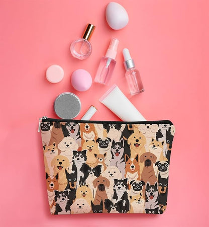 Cute Dogs Doodle Makeup Bag,Watercolor Puppy Dogs Cosmetic Bag Best Gift Idea for Dog Lovers Teen Girls Women,Birthday Christmas Valentine's Day Gifts for Dog Moms Teen Girls Daughter Sister