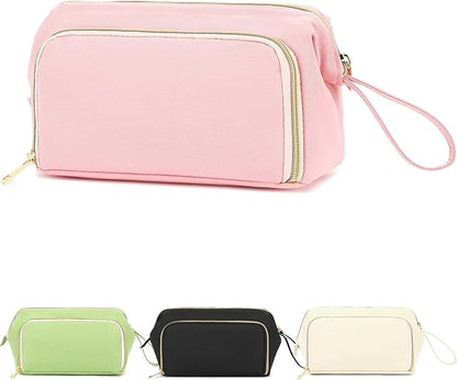 Travel Makeup Bag, Wide-open Cosmetic Bag Make Up Organizer Case with Brushes Pocket for Women, Large Family Toiletry Bag Skincare Pouch for Toiletries Accessories