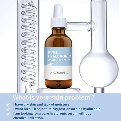 Hyaluronic Acid Serum for Face, Brightening Serum - Even Skin Tone, 100% Pure Anti Aging, Intense Hydration Moisture Non greasy Paraben Free, Water-based Skincare for Face (2 Oz)