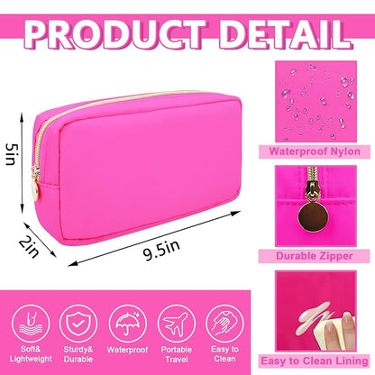 Small Makeup Pouch for Purse, Nylon Travel Toiletry Storage Pouch Cute Preppy Cosmetic Bag for Women Girls, Waterproof Makeup Organizer Skincare Bag Purse with Zipper (Small-Bubblegum)