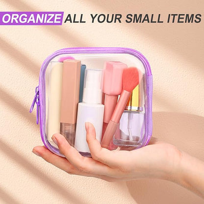 Sanwuta 6 Pcs Clear Hard Zipper Case Hard Plastic Zipper Pouches Makeup Bag Pencil Pouches Transparent Cases for Snacks Plastic Storage Organizer Box for Travel(Colorful,5 x 5 x 2 Inch)