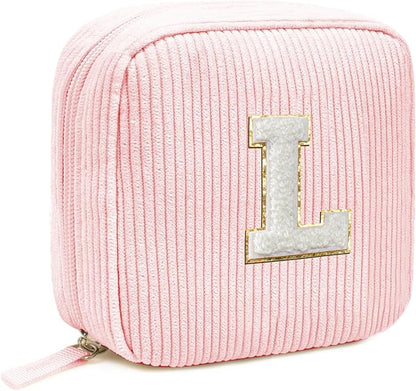 LETGO Birthday Gifts for Women Small Personalized Initial Monogram Makeup Bag,Preppy Corduroy Makeup Bags Travel Toiletry Bag Cute Pouch Purse for Her Mom Girlfriend Wife Sister Teacher Bridesmaid