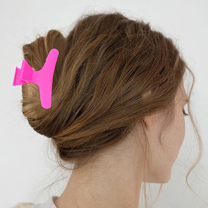 Ondder 24 Pcs Black and Hot Pink Butterfly Hair Clips for Styling and Sectioning - Pro Claws Clamps for Cutting, Coloring - Hair Accessories for Women Girls