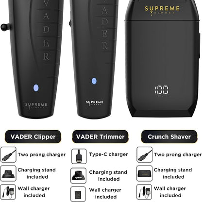 Supreme Trimmer Vader Clipper, Vader Trimmer & Crunch Foil Shaver | Professional Beard Trimmer, Men's Clippers | 3 in 1 Set, Black