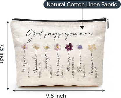 God Says You Are Cosmetic Bag, Inspirational Bible Verse Makeup Bag for Women, Floral Bible Verse Makeup Case, Sister Gifts, Friend Gifts, Affirmations Gifts, Christian Gifts, Birthday Gifts for Women